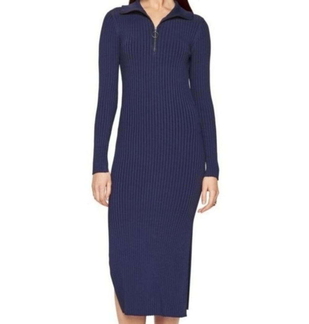 BCBG MAXAZRIA Sonja Blue Long Sleeve Sweater Midi Dress Medium